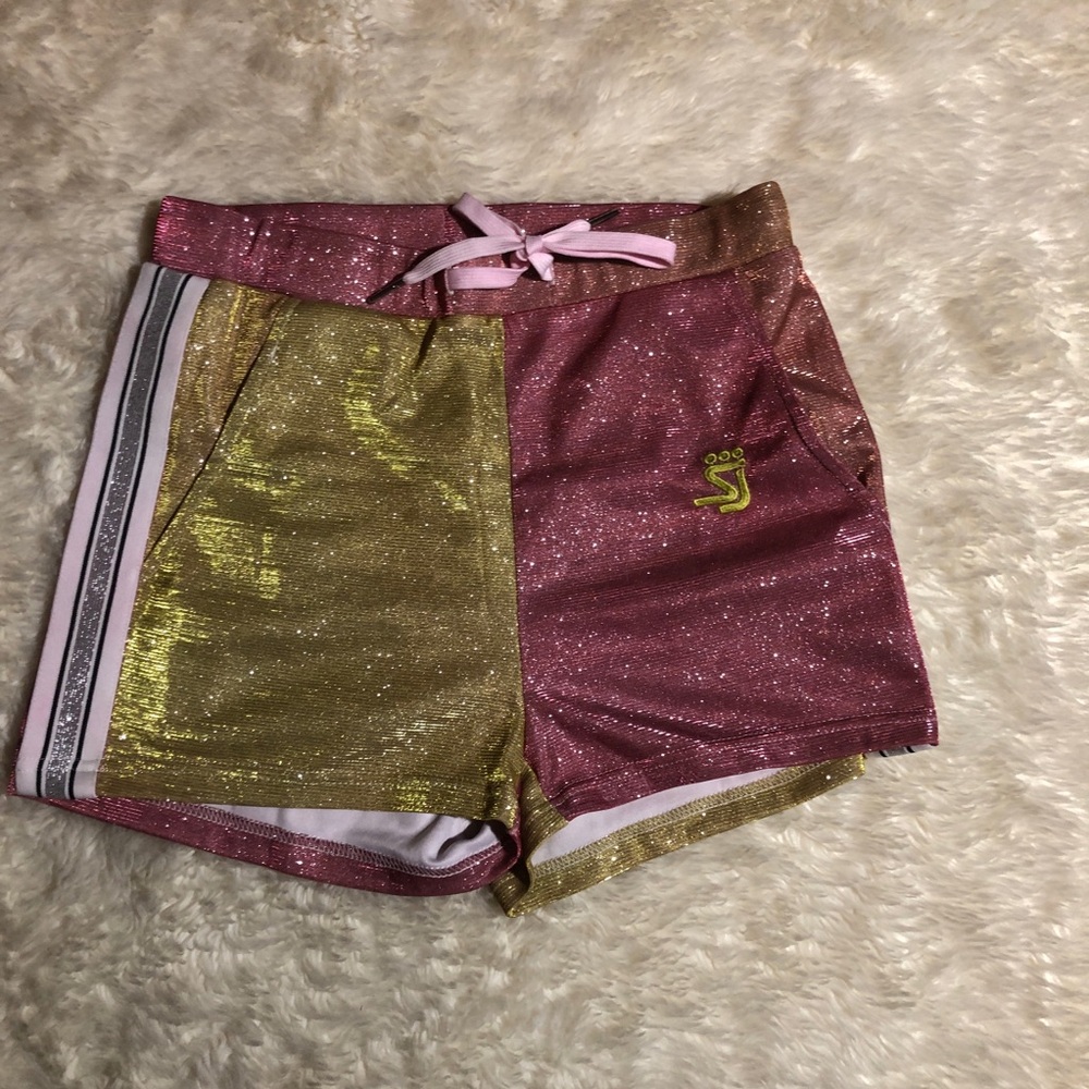 Shane Justin Glittery Pink and Gold Athletic Shorts